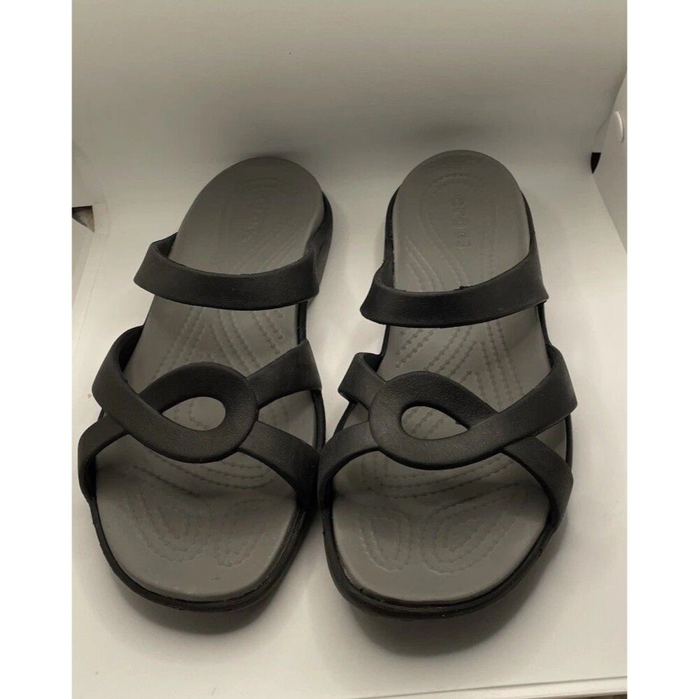 Crocs Meleen Twist Black Gray Sandal Slide Women’s Size 10 Flat Preowned GUC